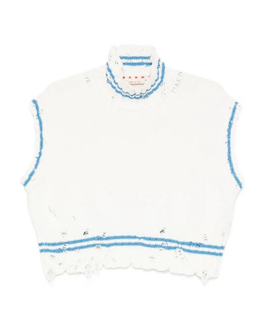 Marni White Oberteil mit ausgefranstem Saum