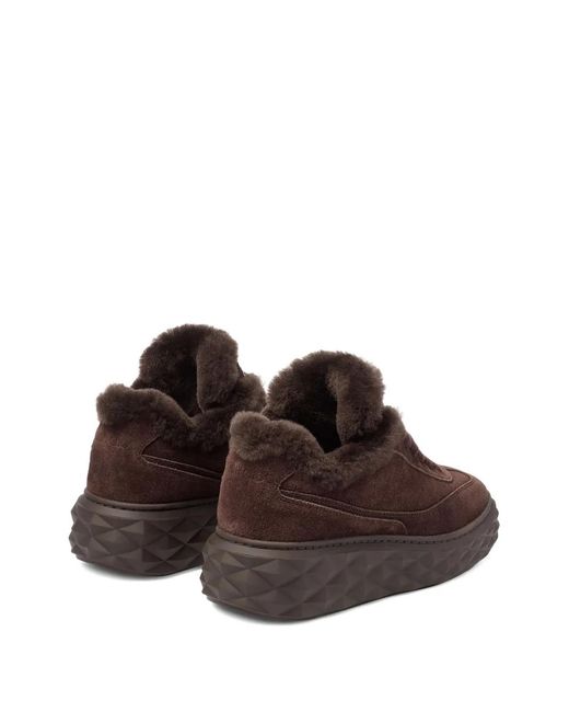 Jimmy Choo Brown Diamond Maxi Retro Suede-Shearling Sneakers