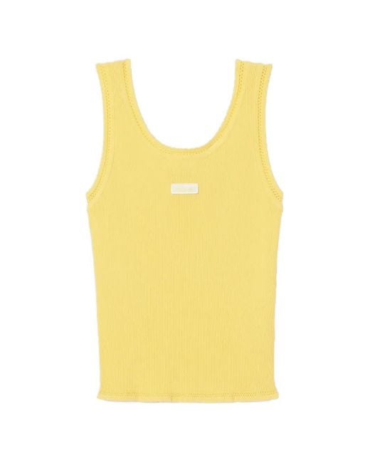 Claudie Pierlot Yellow Ribbed-Knit Logo-Patch Tank Top