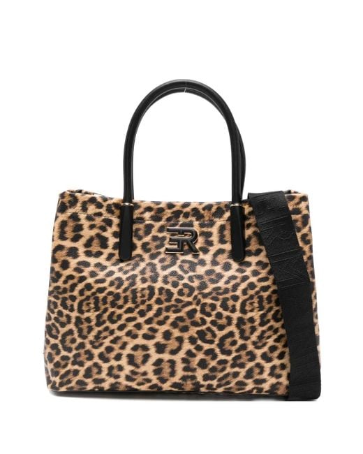 Ermanno Scervino Brown Leopard-Print Logo-Plaque Tote Bag