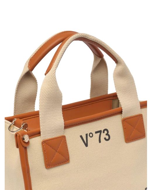 V73 Natural Logo-Detail Top-Handle Tote Bag