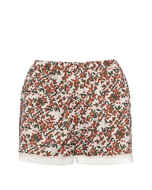 Eres White Cherry-Print Lace-Trim Pajama Shorts