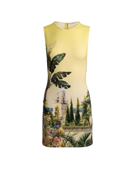 Alice + Olivia Metallic Wynell Landscape-Print Mini Dress