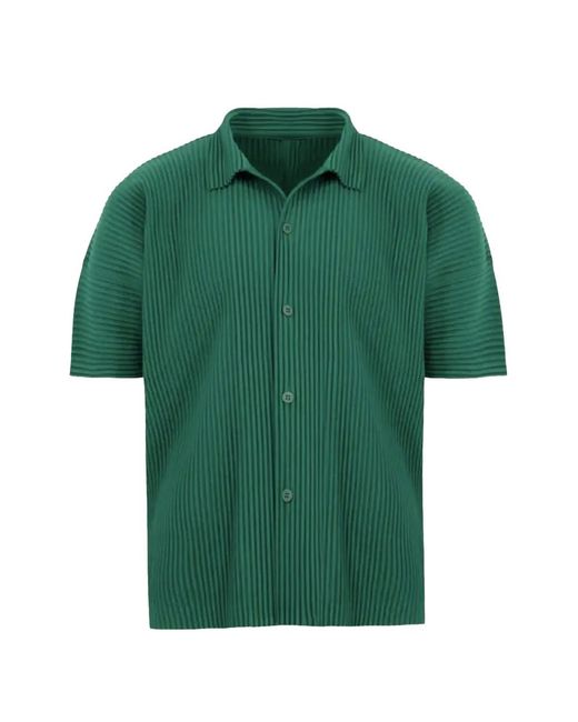 Homme Plissé Issey Miyake Green Pleated Short-Sleeve Shirt for men