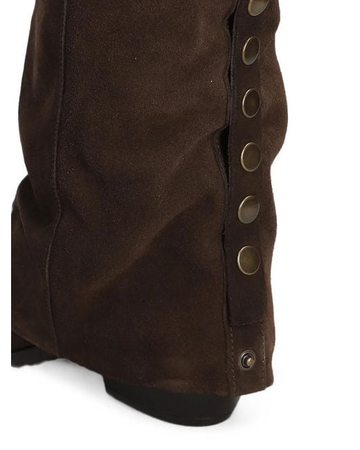 METISSE Black Button-Embellished Pointed-Toe Boots