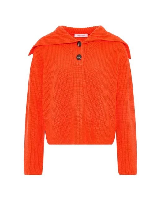 Yves Salomon Orange Buttoned Sailor-Collar Sweater