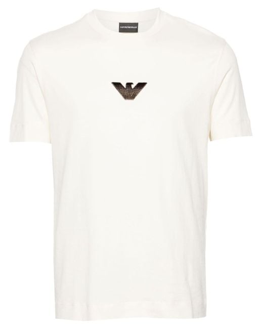 T-shirt en coton à logo appliqué Emporio Armani pour homme en coloris White