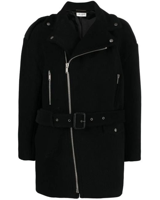 Saint Laurent Black Notched-Collar Zip-Fastening Coat