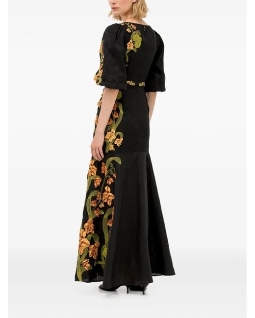 Agua Bendita Black Clavel Cordillera Floral Embroidery Maxi Dress