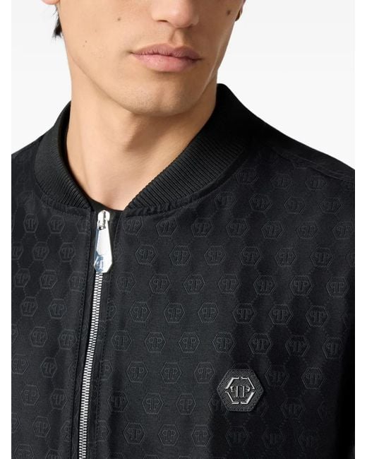 Philipp Plein Black Jacquard Monogram Bomber Jacket for men
