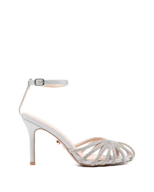 Twentyfourhaitch White Feola Crystal-Embellishment Heeled Sandals