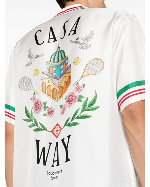 Casablancabrand White Tennis Club Icon Striped Silk Shirt for men