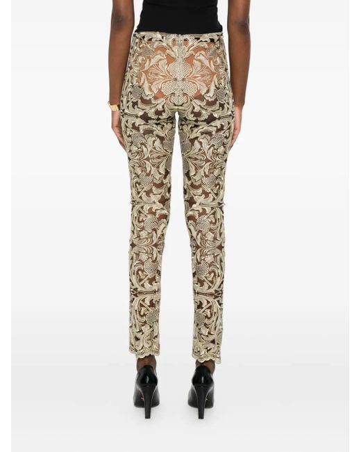 Gemy Maalouf Natural Lace-Floral Trousers
