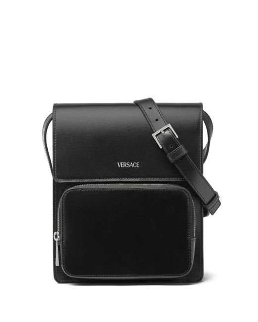 Versace Black Leather Messenger Bag - Men's - Calf Leather for men