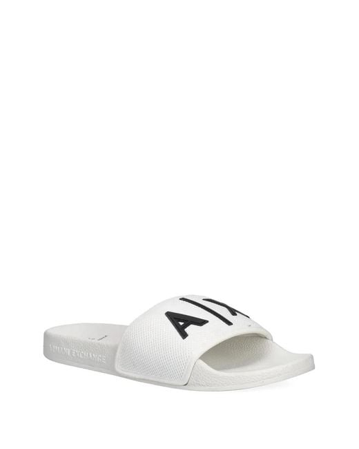 ARMANI EXCHANGE White Mesh-Texture Slides for men