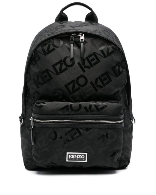 KENZO Black Logo-jacquard Backpack for men