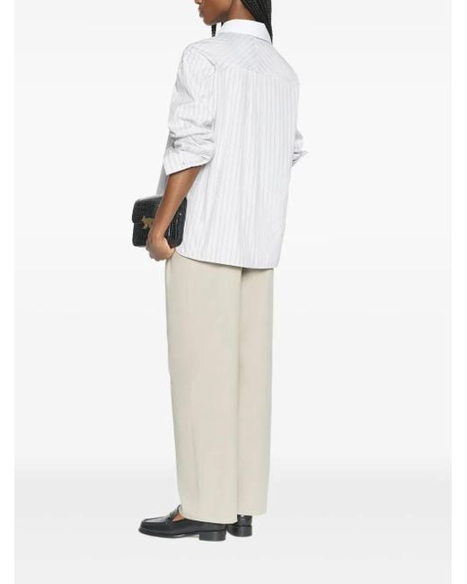 Maison Kitsuné White Chemise Rayée À Logo Brodé