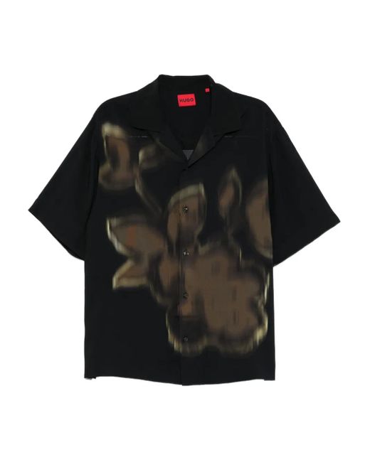 Camisa con estampado floral HUGO de hombre de color Black
