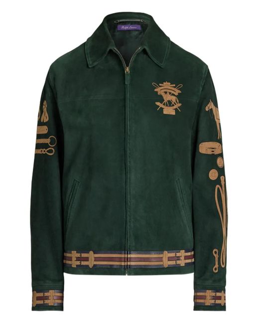 Ralph Lauren Green Jessa Equestrian-Motif Suede Jacket