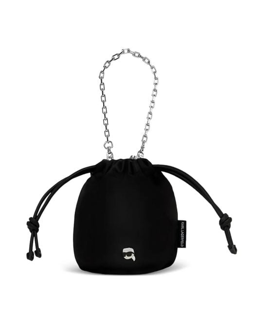 Karl Lagerfeld Black Small Ikon Drawstring Bucket Bag