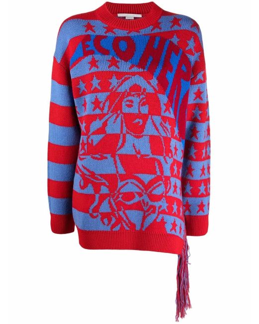 Stella McCartney Red And Blue Virgin Wool Eco Hero Jumper