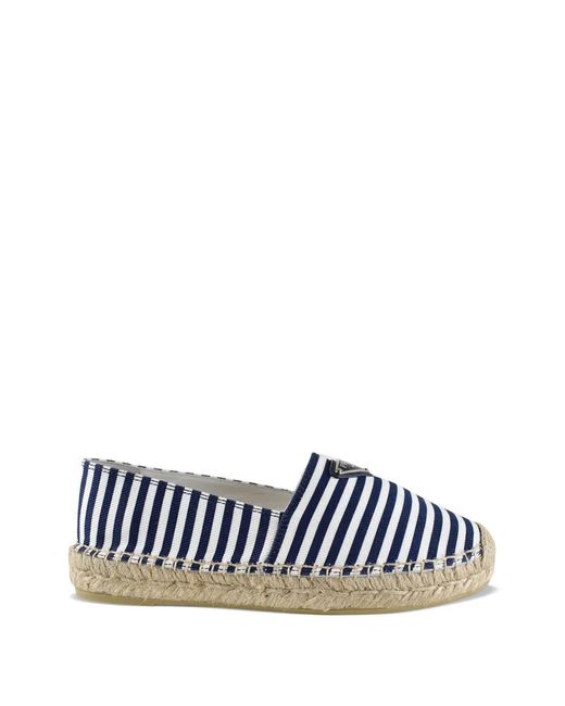 Prada White Striped Logo-Detail Espadrilles