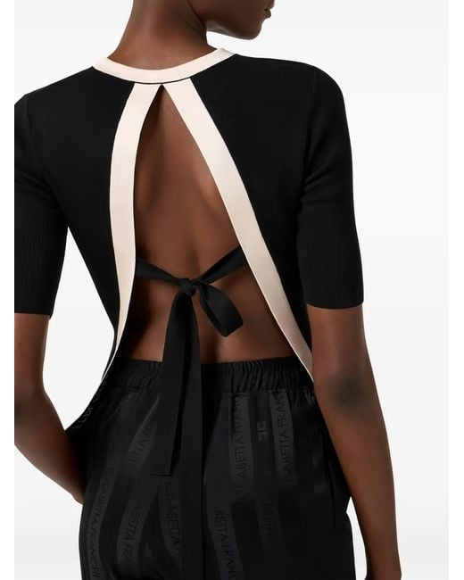 Elisabetta Franchi Black Crew-Neck Tie-Fastening Top