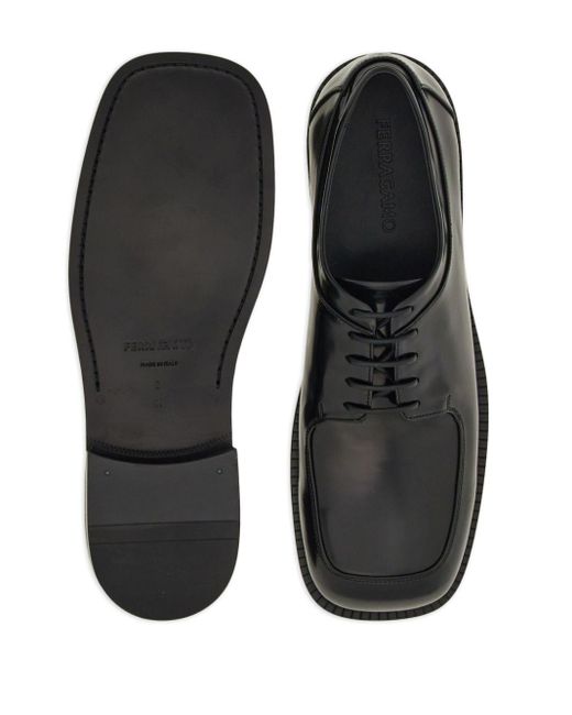 Ferragamo Black Square-toe Derby Shoes for men