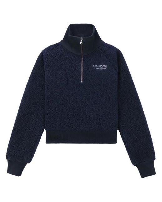 Sporty & Rich Blue Half-Zip Fleece Sweatshirt