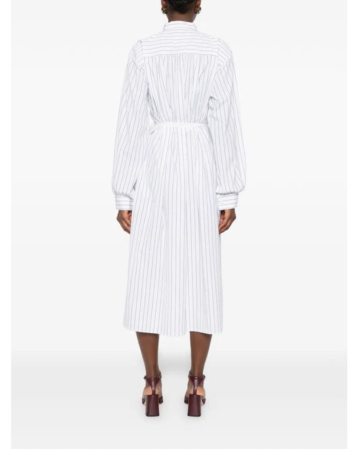 Jil Sander White Striped Midi Dress
