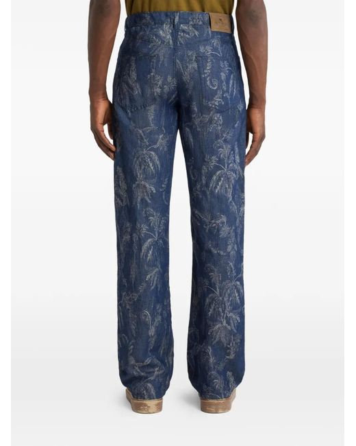 Etro Blue All-Over Jacquard-Motif Jeans for men