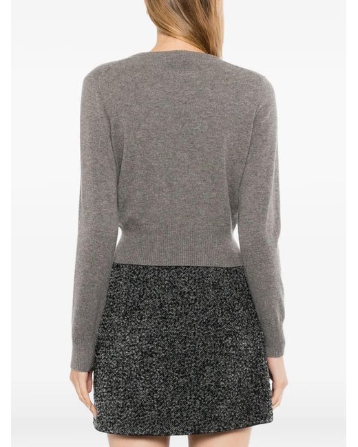 N.Peal Cashmere Gray Covered-Button Cashmere Cardigan