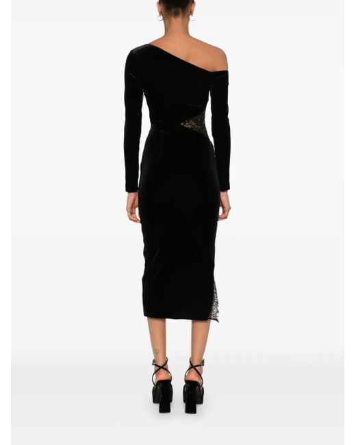 Nissa Fluwelen Midi-Jurk Met Kanten Vlak in het Black