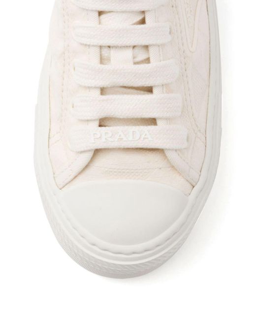 Prada White Triangle-logo Canvas Sneakers