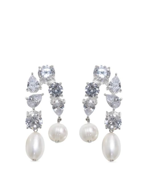 Completedworks White Cascading Pearl And Zirconia Drop Earrings