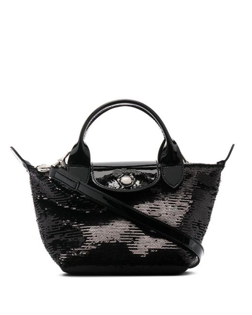Longchamp Black Xs Le Pliage Sequinned Top-handle Bag