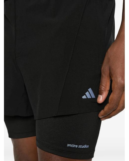 Adidas Black X Entire Studios Layered Logo-Print Shorts for men