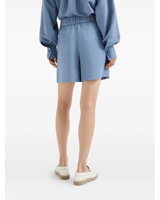 Brunello Cucinelli Blue Viscose And Linen Fluid Twill Baggy Shorts