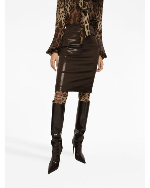 Dolce & Gabbana High-waisted Midi Pencil-skirt in het Brown