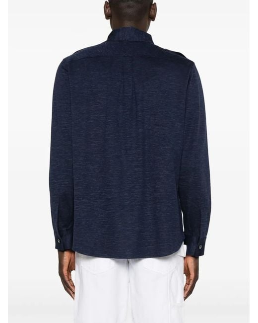 Sease Blue Mélange-Effect Virgin Wool-Silk Shirt for men