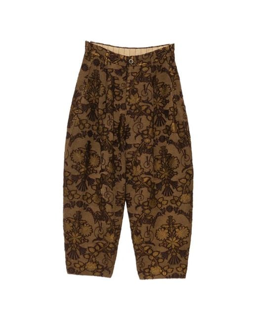 Uma Wang Green Floral-Jacquard Trousers