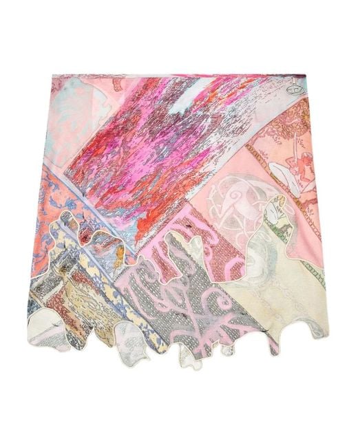 DIESEL Pink Viscose Mini Skirt With Heraldic Print