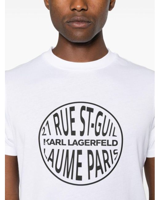 Camiseta con franja del logo Karl Lagerfeld de hombre de color White