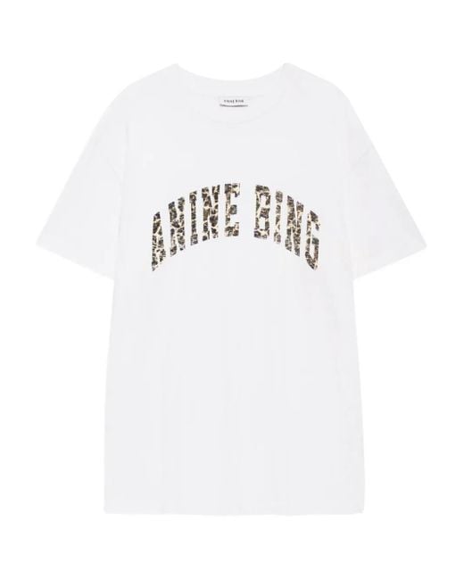 Anine Bing White Walker Leopard-Print Logo T-Shirt