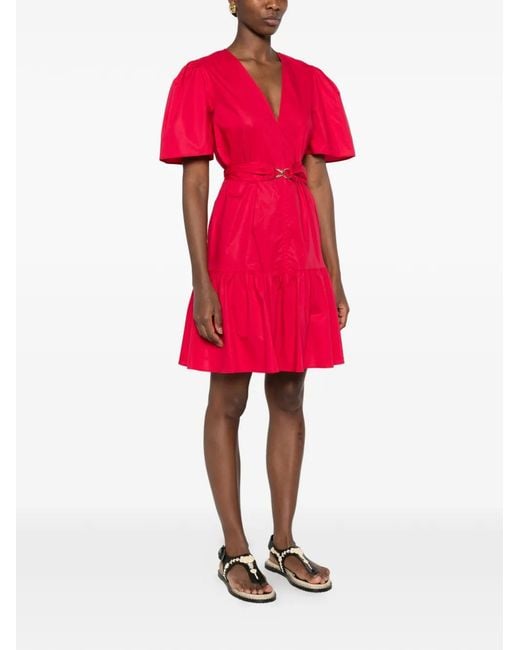 Twinset Red Short Poplin Dress With Logo Belt