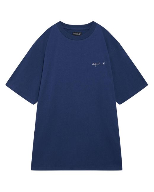 Agnes B. Blue Logo-embroidered Cotton T-shirt for men