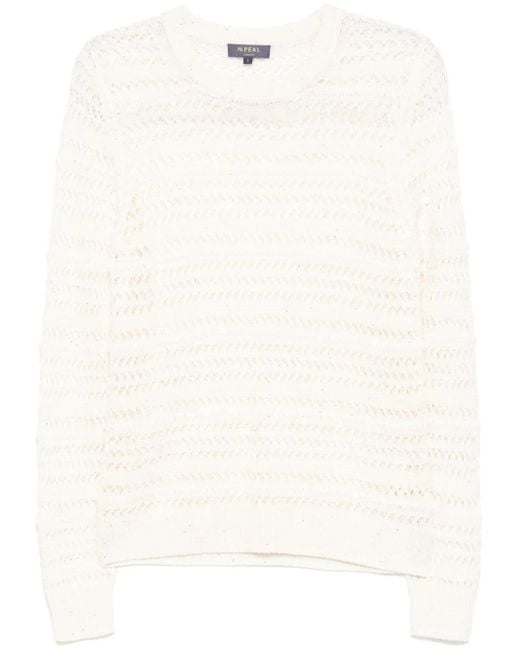 N.Peal Cashmere White Open Stitch Sweater