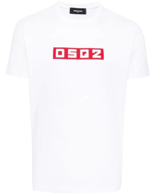 DSquared² White Dsq2 Logo-Appliqué T-Shirt for men