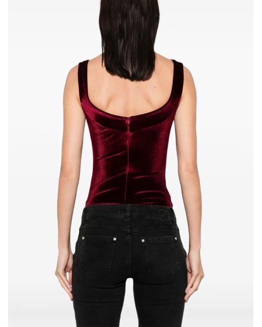Atu Body Couture Red Square-Neck Velvet Bodysuit