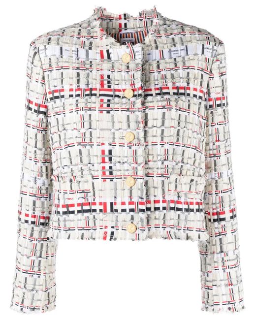 Thom Browne White Rwb Stripe Deconstructed-Design Tweed Jacket